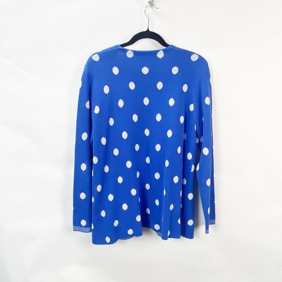 Foxcroft Large Petite Womens Blue White Polka Dot Open Front Cardigan Sweater - Picture 6 of 7